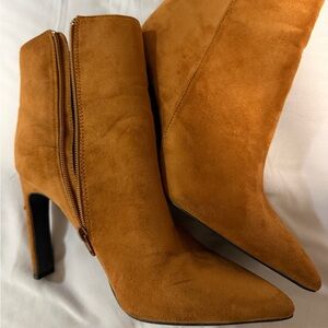 Women's Burnt Orange Suede Pointed-Toe High Heel Ankle Boots